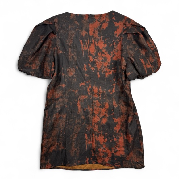 La Ros Puff Sleeve Mini Dress Womens Size Large Red Black Lined NWT - Picture 2 of 8